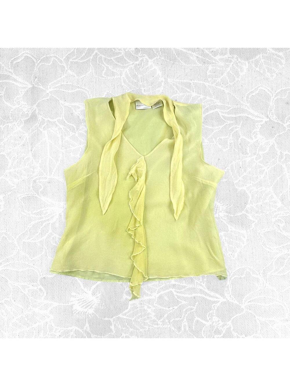 Worthington Light Yellow Sleeveless Sheer Ruffle Silk Blouse - Size 14